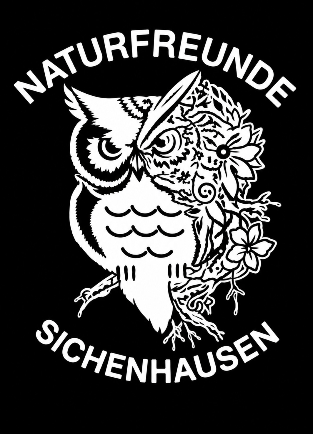 Logo der Naturfreunde Sichenhausen mit einer Eule und Blättern